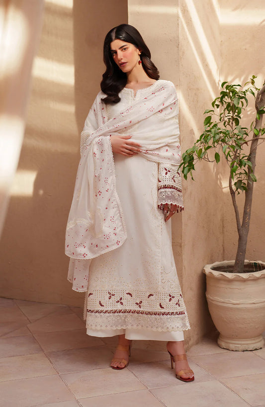 Iznik Festive Embroidered Lawn Unstitched 3 Piece Suit - EL-06 - IZN26EID - White - Eid Collection