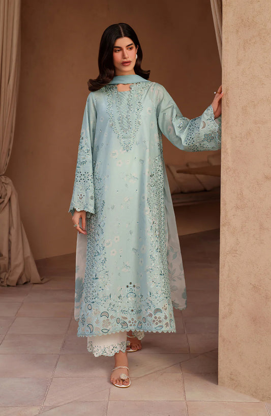 Iznik Festive Embroidered Lawn Unstitched 3 Piece Suit - EL-05 - IZN26EID - Blue - Eid Collection