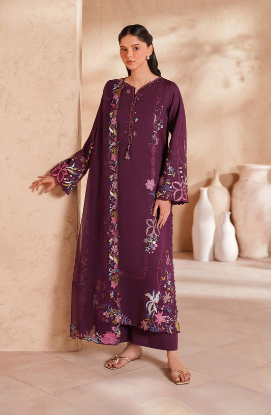 Iznik Festive Embroidered Lawn Unstitched 3 Piece Suit - EL-03 - IZN26EID - Purple - Eid Collection