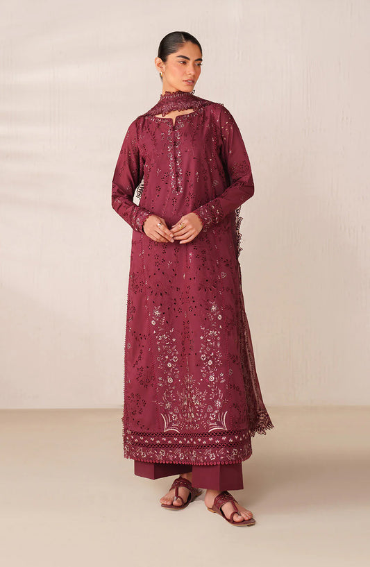 Iznik Exclusive Embroidered Lawn Unstitched 3 Piece Suit - UE-609 - IZN26RM - Maroon - Ramadan Collection