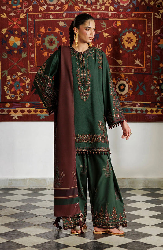 Iznik Pre Fall Embroidered Viscose Linen Unstitched 3 Piece Suit - IPF-32 - IZN26PF - Emerald Green - Winter Collection