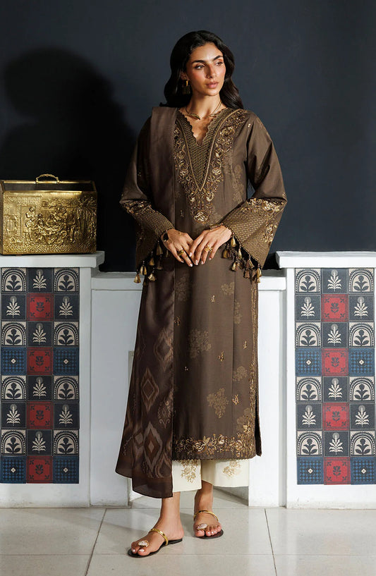 Iznik Pre Fall Embroidered Viscose Linen Unstitched 3 Piece Suit - IPF-25 - IZN26PF - Brown - Winter Collection