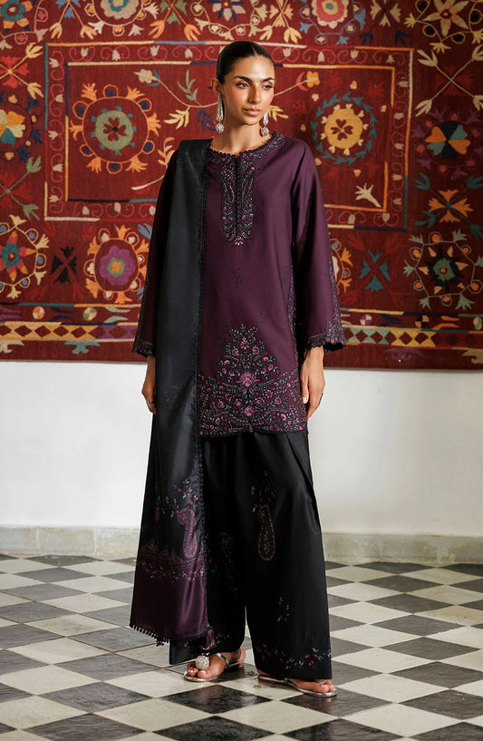 Iznik Pre Fall Embroidered Viscose Linen Unstitched 3 Piece Suit - IPF-22 - IZN26PF - Plum - Winter Collection