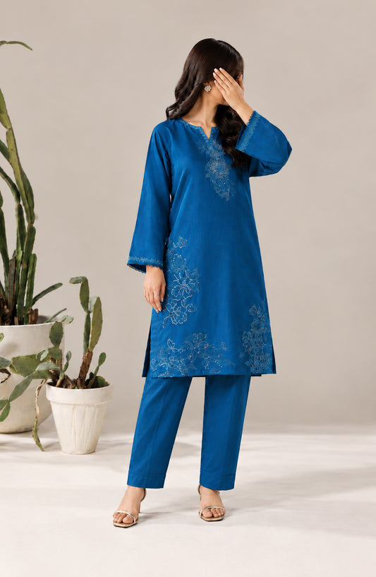 Jannah Noe by Amna Khadija Embroidered Silk Stitched 2 Piece Co-ord Set - JNLS-13 - AM26HON - Blue - Summer Collection