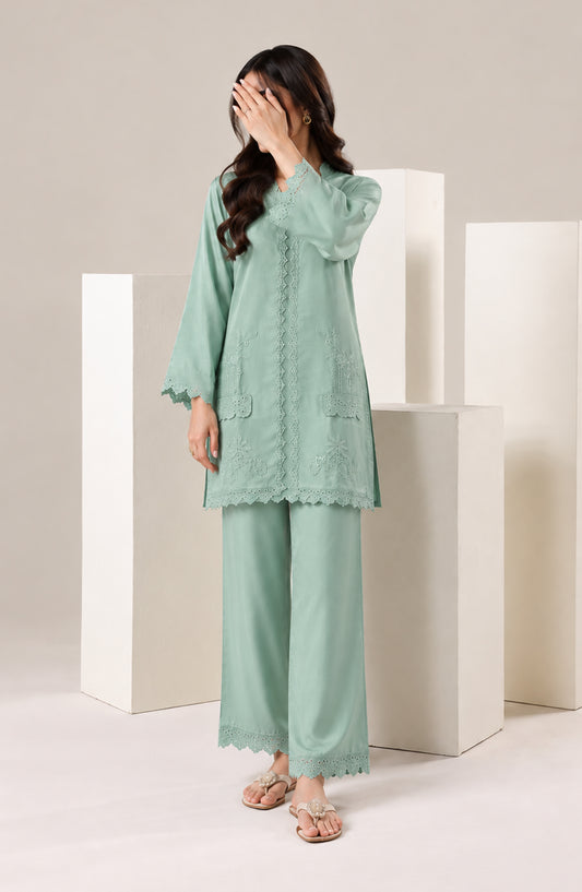 Jannah Noe by Amna Khadija Embroidered Silk Stitched 2 Piece Co-ord Set - JNLS-23 - AM26HON - Green - Summer Collection