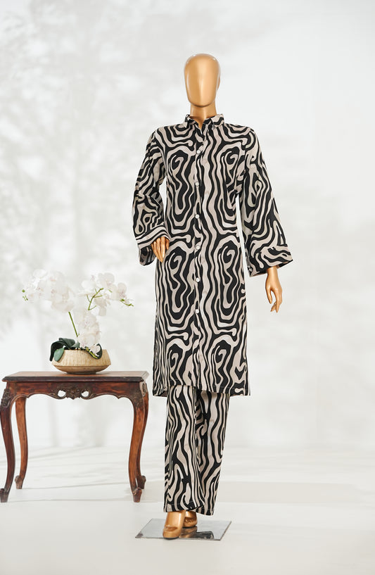 Janaan by Amna Khadija Printed Premium Linen Stitched 2 Piece Set - JDL-05 - AM25JNDL - Black - Casual Collection