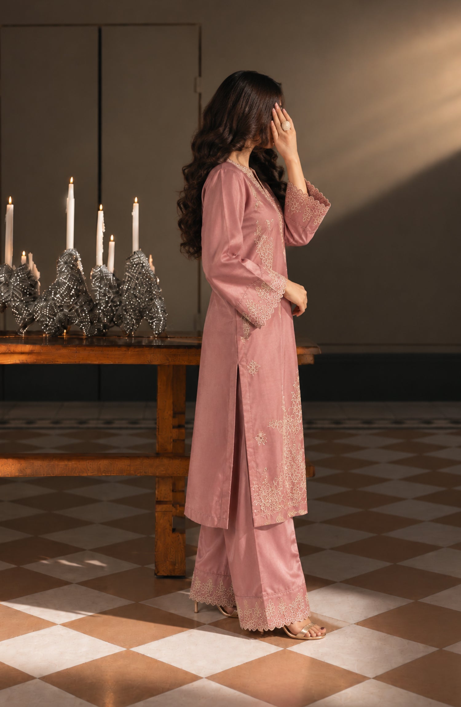 Jannah Noe by Amna Khadija Embroidered Silk Stitched 2 Piece Co-ord Set - JNLS-24 - AM26OEN - Pink - Summer Collection