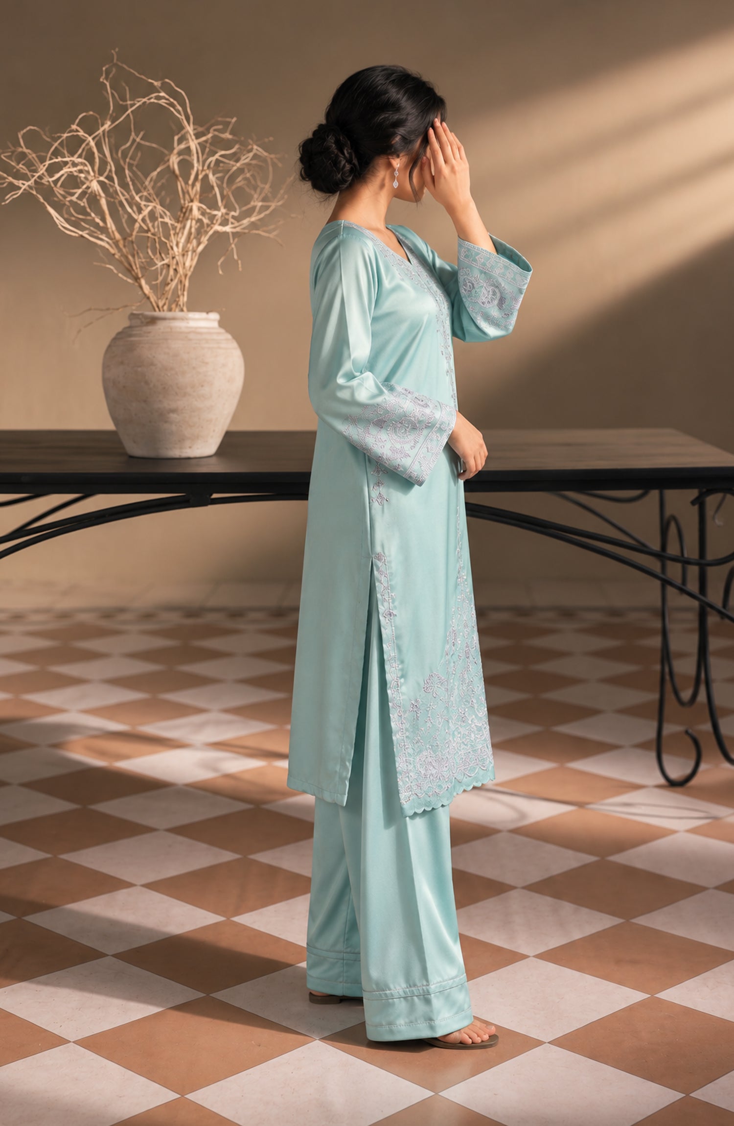 Jannah Noe by Amna Khadija Embroidered Silk Stitched 2 Piece Co-ord Set - JNLS-25 - AM26OEN - Blue - Summer Collection