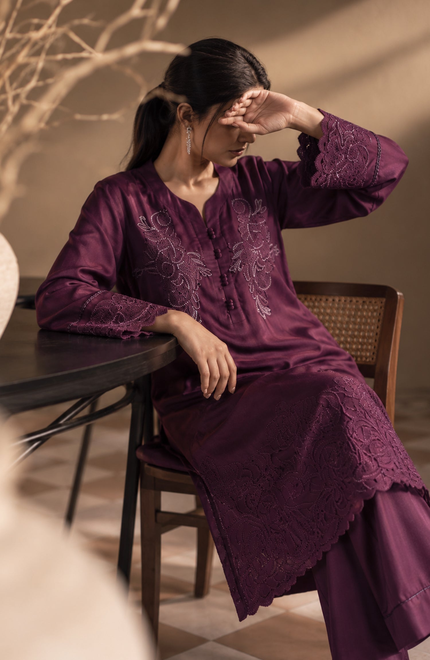Jannah Noe by Amna Khadija Embroidered Silk Stitched 2 Piece Co-ord Set - JNLS-26 - AM26OEN - Purple - Summer Collection