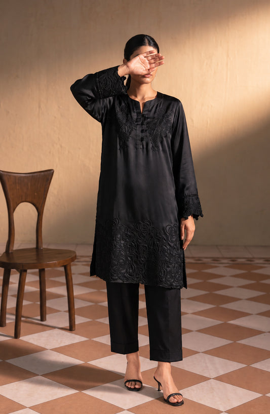 Jannah Noe by Amna Khadija Embroidered Silk Stitched 2 Piece Co-ord Set - JNLS-27 - AM26OEN - Black - Summer Collection