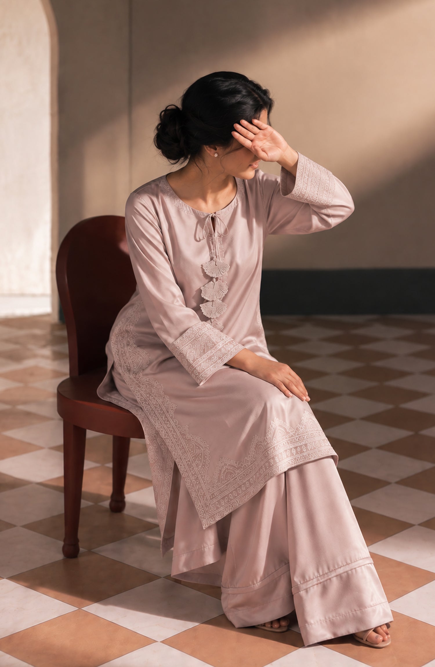 Jannah Noe by Amna Khadija Embroidered Silk Stitched 2 Piece Co-ord Set - JNLS-30 - AM26OEN - Pink - Summer Collection