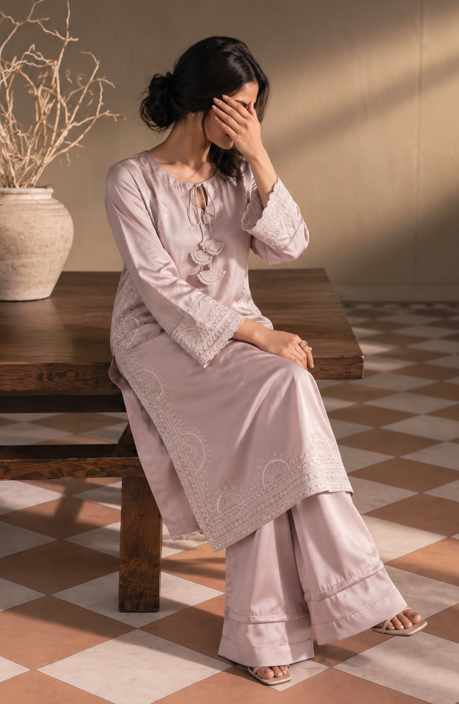 Jannah Noe by Amna Khadija Embroidered Silk Stitched 2 Piece Co-ord Set - JNLS-30 - AM26OEN - Pink - Summer Collection