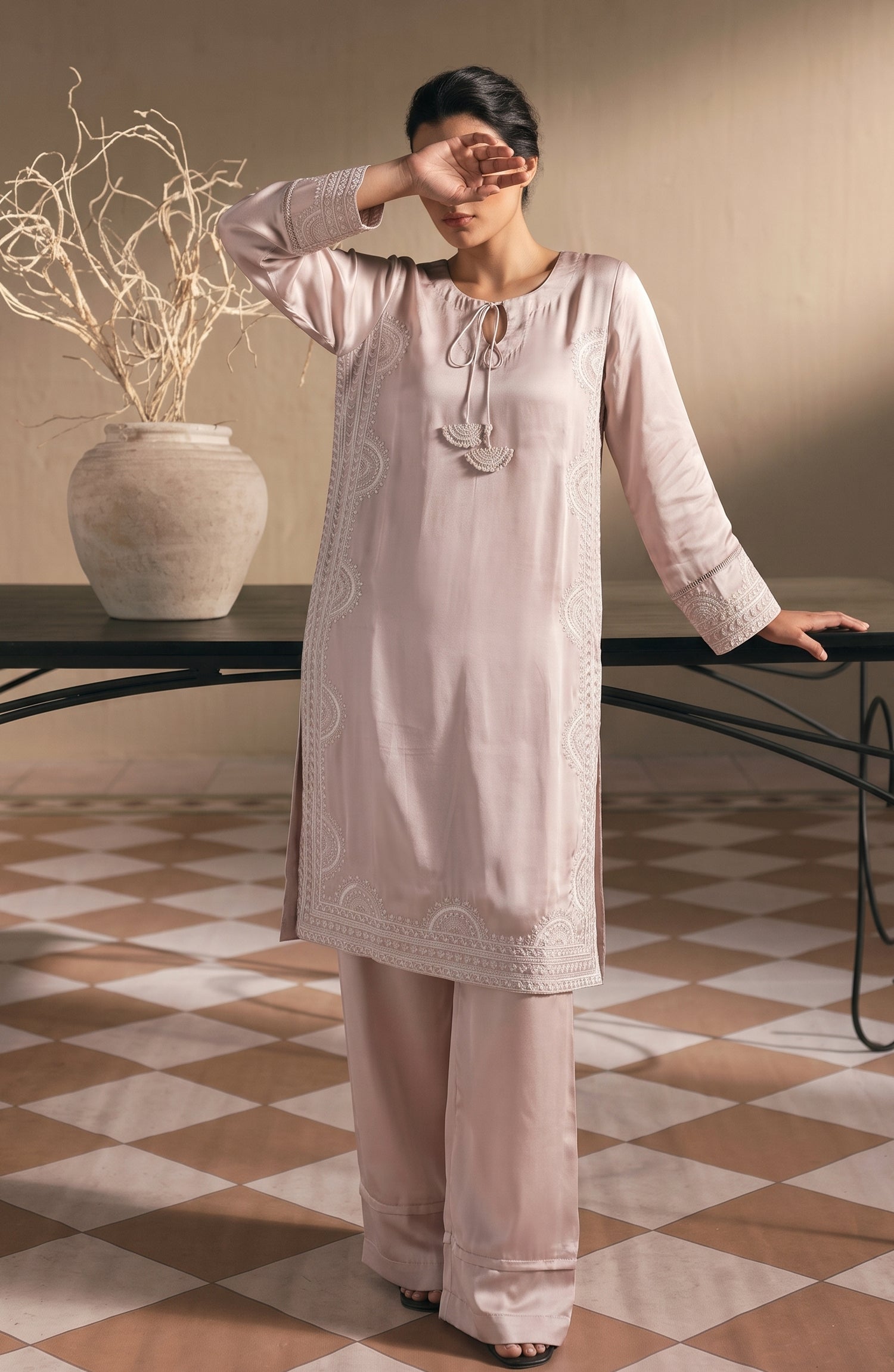 Jannah Noe by Amna Khadija Embroidered Silk Stitched 2 Piece Co-ord Set - JNLS-30 - AM26OEN - Pink - Summer Collection