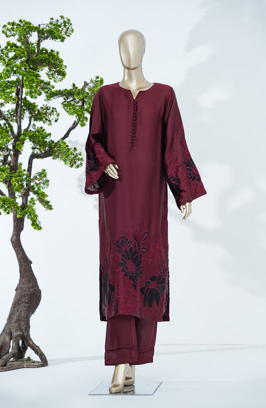 Jannah Noe by Amna Khadija Embroidered Shamooz Silk Stitched 2 Piece Suit - JNLS-01 - AM26JNLS - Maroon - Festive Collection