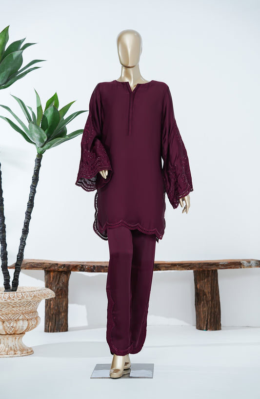 Jannah Noe by Amna Khadija Embroidered Shamooz Silk Stitched 2 Piece Suit - JNLS-09 - AM26JNLS - Purple - Festive Collection