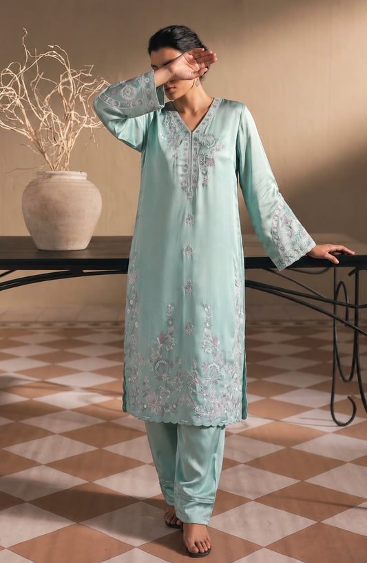 Jannah Noe by Amna Khadija Embroidered Silk Stitched 2 Piece Co-ord Set - JNLS-25 - AM26OEN - Blue - Summer Collection