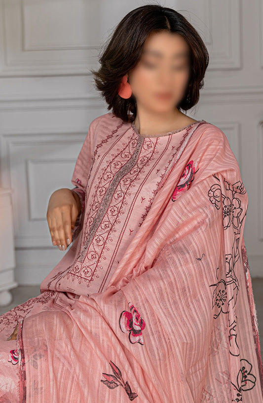 Jasmine Embroidered Lawn Unstitched 3 Piece Suit - Design-03 - AK25JS10 - Pink - Summer Collection