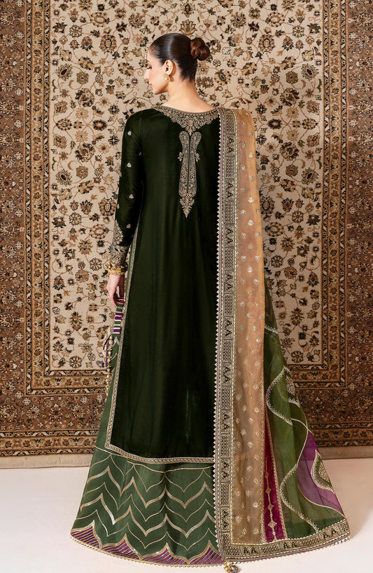 Jazmin Chandani Luxury Embroidered Velvet Unstitched 3 Piece Suit - CVF D-09 - JZ25CHN - Green - Formals Collection
