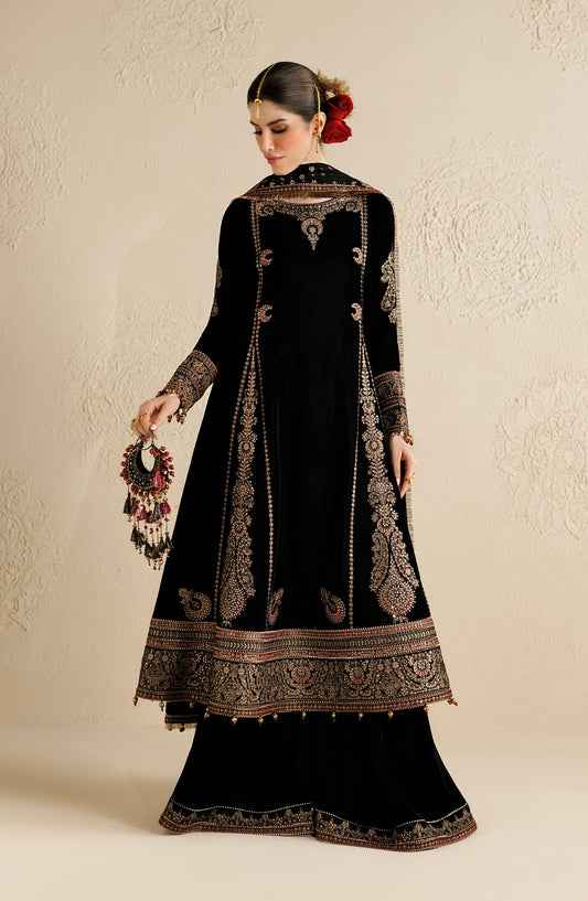 Jazmin Chandni Embroidered Velvet Unstitched 3 Piece Suit - D01 - JZ26CD - Black - Winter Collection