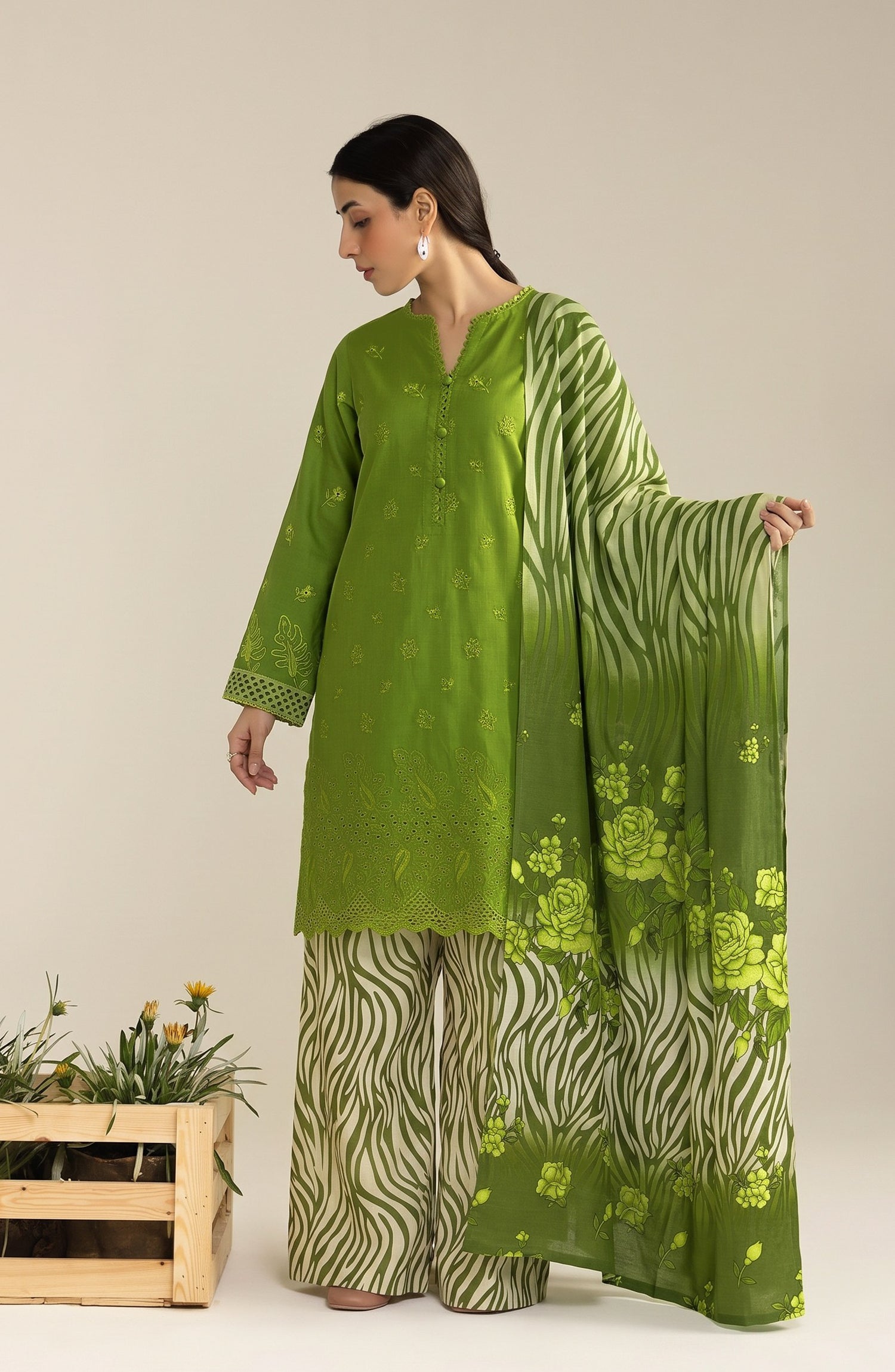 Jeem by Al Karim Chikankari Khaddar Unstitched 3 Piece Suit - D-02 - AK26KJ - Green - Winter Collection