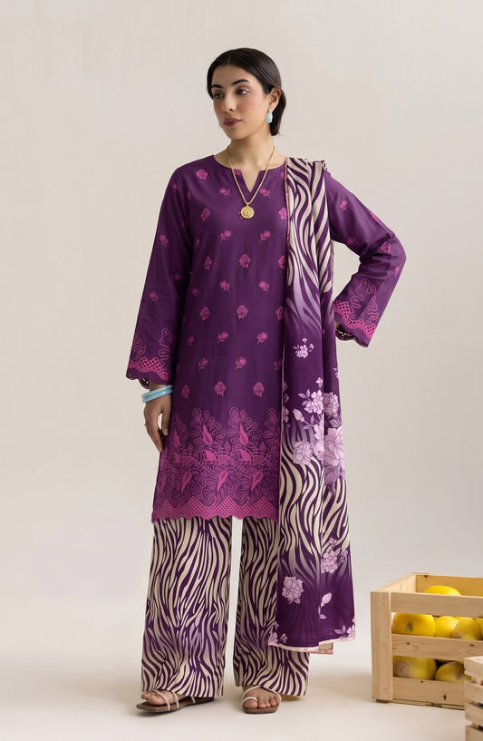 Jeem by Al Karim Chikankari Khaddar Unstitched 3 Piece Suit - D-03 - AK26KJ - Purple - Winter Collection