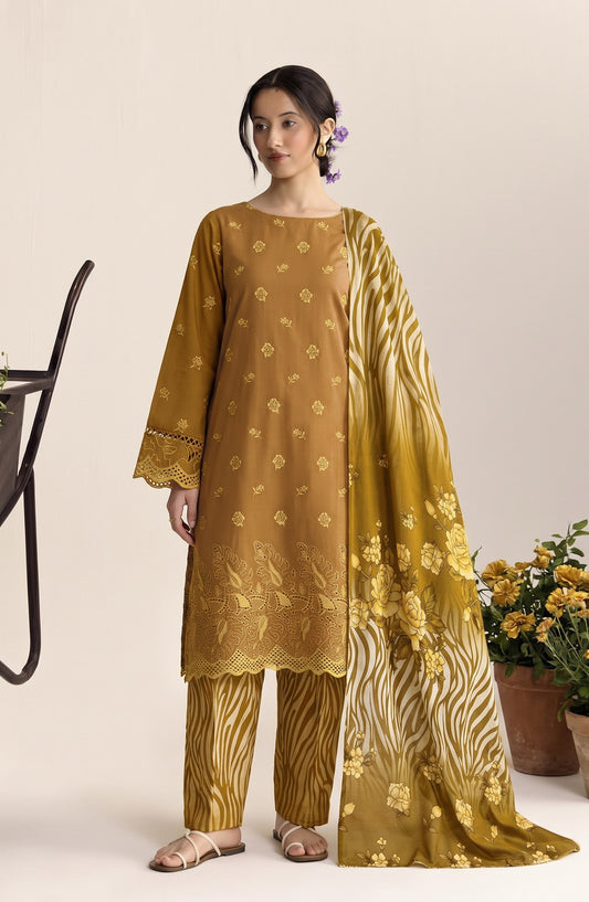 Jeem by Al Karim Chikankari Khaddar Unstitched 3 Piece Suit - D-04 - AK26KJ - Mustard - Winter Collection