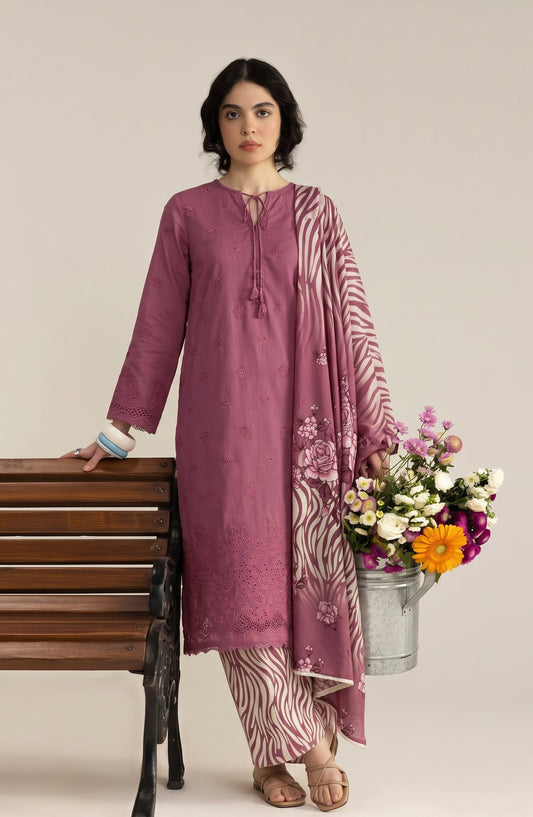 Jeem by Al Karim Chikankari Khaddar Unstitched 3 Piece Suit - D-05 - AK26KJ - Pink - Winter Collection