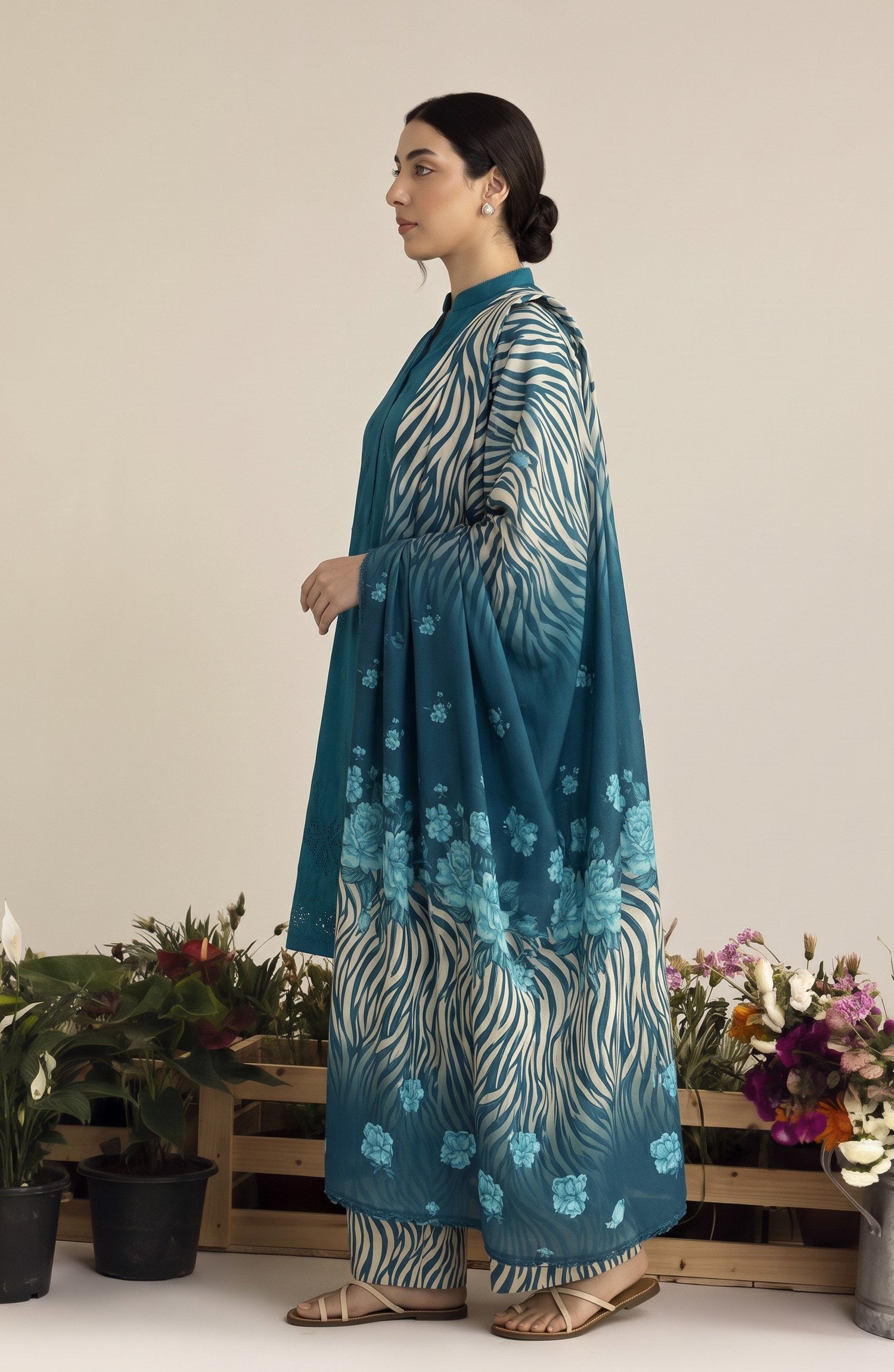 Jeem by Al Karim Chikankari Khaddar Unstitched 3 Piece Suit - D-06 - AK26KJ - Teal - Winter Collection