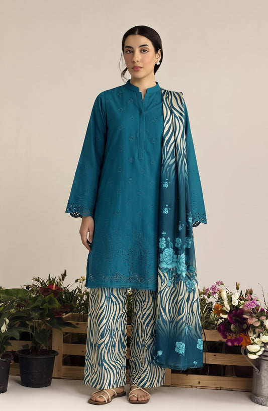 Jeem by Al Karim Chikankari Khaddar Unstitched 3 Piece Suit - D-06 - AK26KJ - Teal - Winter Collection