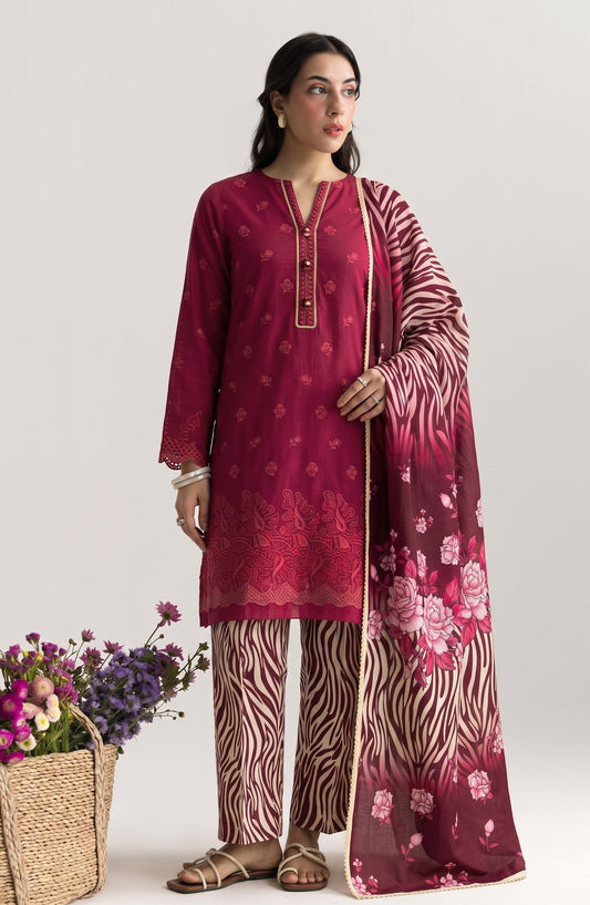 Jeem by Al Karim Chikankari Khaddar Unstitched 3 Piece Suit - D-07 - AK26KJ - Red - Winter Collection