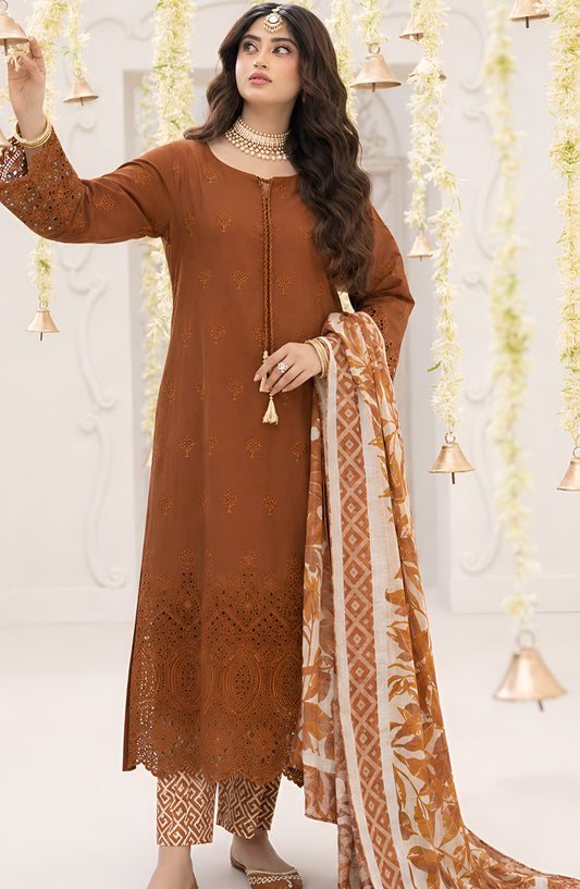 Jeem by Al Karim Chikankari Lawn Unstitched 3 Piece Suit - D-05 - AK26TWJ - Rust - Summer Collection