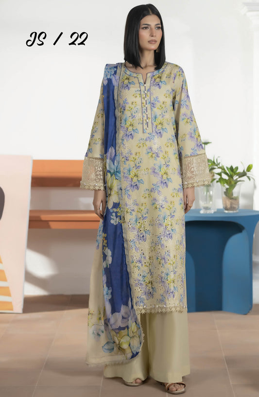 Jhanvi by Johra Embroidered Lawn Unstitched 3 Piece Suit - JS-22 - JH26JHN - Cream - Summer Collection