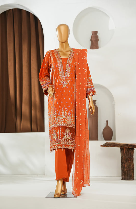 Jhoomar by Amna Khadija Embroidered Lawn Stitched 3 Piece Suit - JSLF-06 - AM26JSLF - Rust - Festive Collection