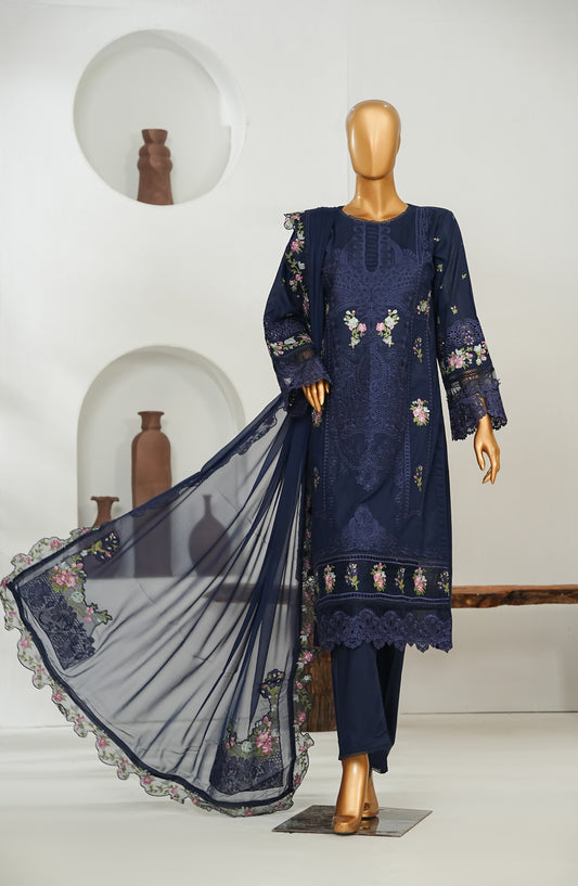 Jhoomar by Amna Khadija Embroidered Lawn Stitched 3 Piece Suit - JSLF-18 - AM26JSLF - Blue - Festive Collection