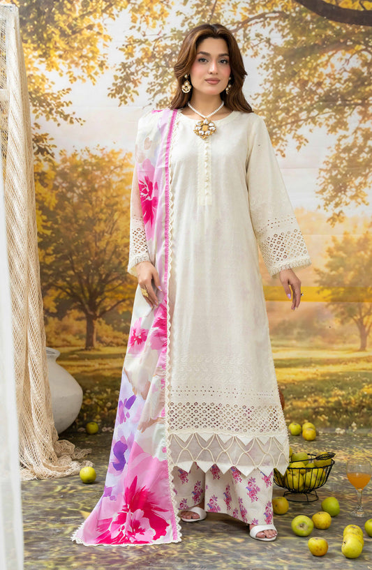 Johra Black Pearl Chikankari Lawn Unstitched 3 Piece Suit - JS-716 - JH26BP - Fawn - Summer Collection