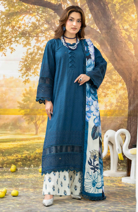 Johra Black Pearl Chikankari Lawn Unstitched 3 Piece Suit - JS-713 - JH26BP - Blue - Summer Collection
