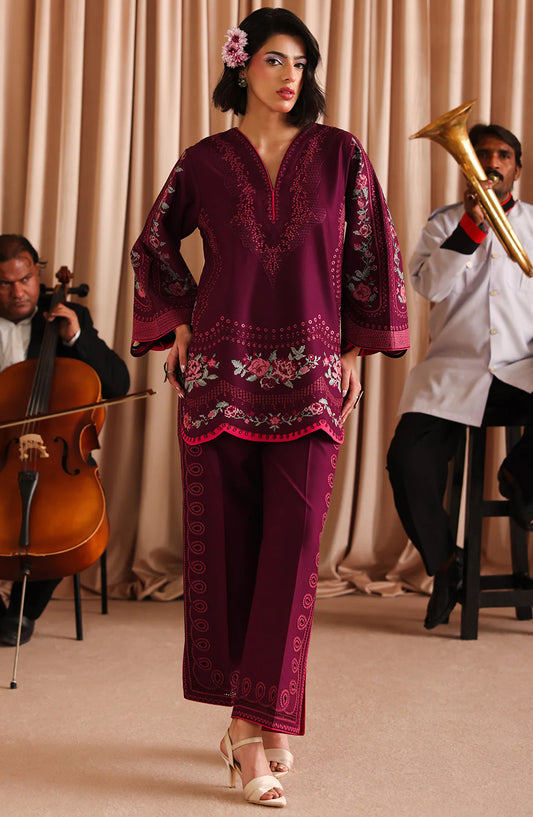 Joy Embroidered Lawn Stitched 2 Piece Suit - Ruby - JY26ED - Purple - Eid Collection