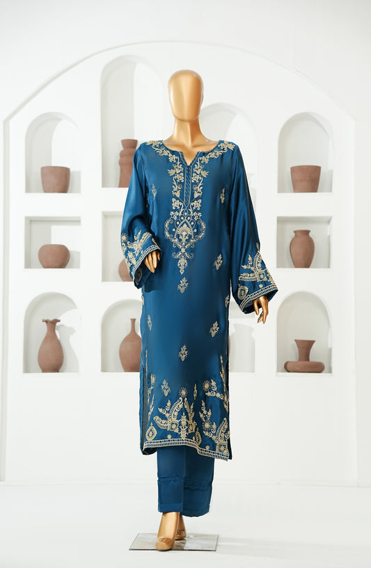 KHAEHS Mohar Silk by Amna Khadija Embroidered Shamooz Silk Stitched 2 Piece Suit - AKMS-14 - AM26AKMS - Teal - Casual Collection