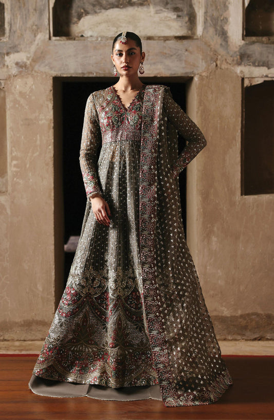 Kaashvi by Ayzel Embroidered Tissue Zari Unstitched 3 Piece Suit - NIRVA - AY25KSH - Grey - Wedding Collection