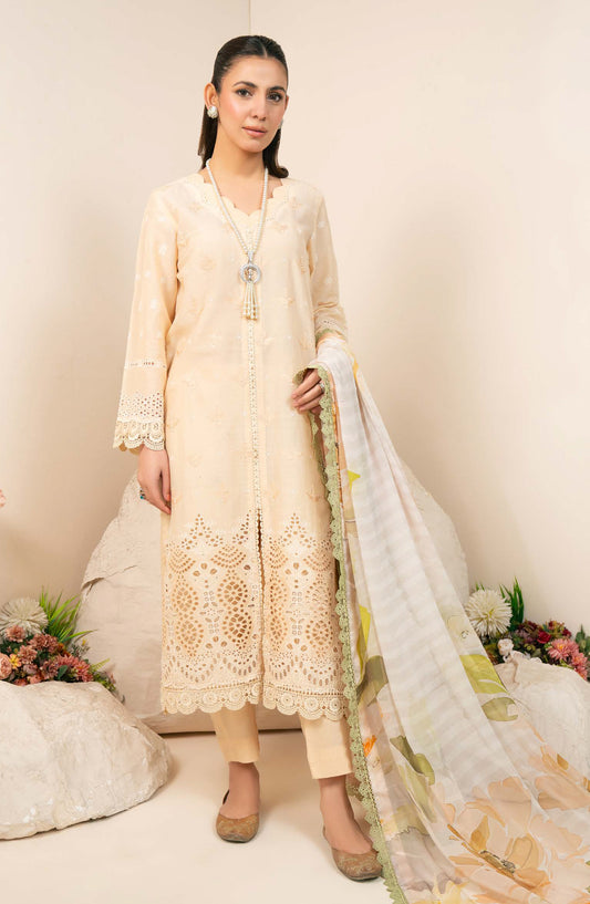 Kaashvi by Johra Embroidered Chikankari Lawn Unstitched 3 Piece Suit - JS-137 - JH26KVI - Fawn - Summer Collection