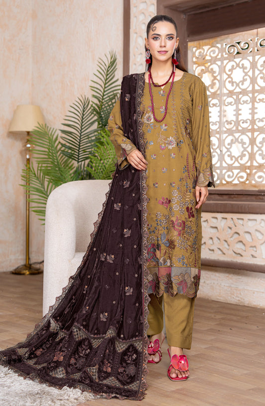 Kahani by Riaz Arts Embroidered Peach Unstitched 3 Piece Suit - D-05 - RA26KNI - Mustard - Premium Collection