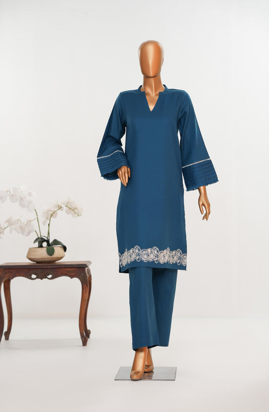 Khait Pret by Amna Khadija Embroidered Dobby Cotton Stitched 2 Piece Co ord Set - AKKP-04 - AM25KHAI - Blue - Casual Collection