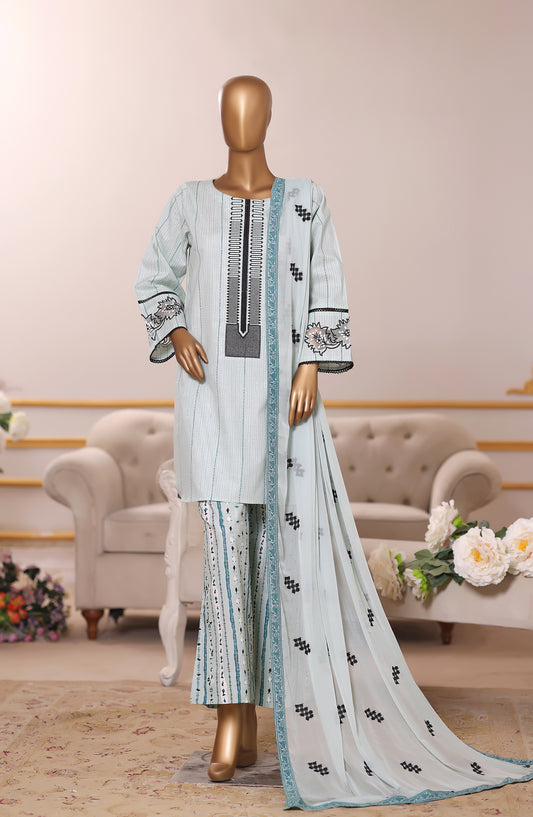 Khombi Embroidered Cotton Stitched 3 Piece Suit - Design-03 - KHM25CT - Blue - Formals Collection