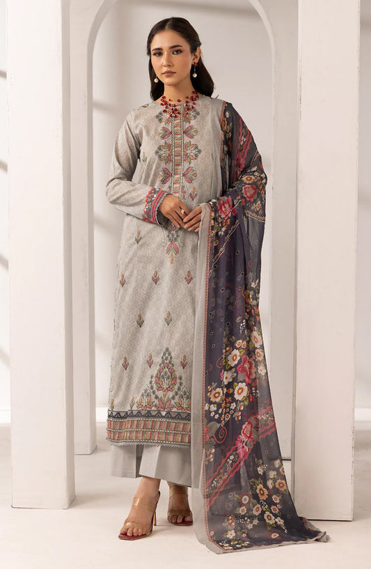 Khoobsurat by Al Karim Embroidered Lawn Unstitched 3 Piece Suit - MP-1210 - AK26KHB - Grey - Summer Collection