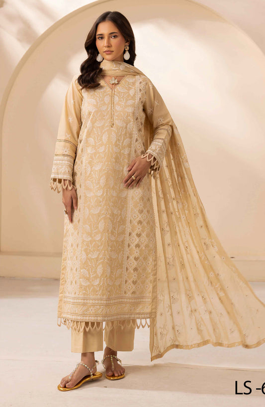 Khoobsurat by Al Karim Embroidered Lawn Unstitched 3 Piece Suit - LS-609 - AK26LW - Fawn - Summer Collection