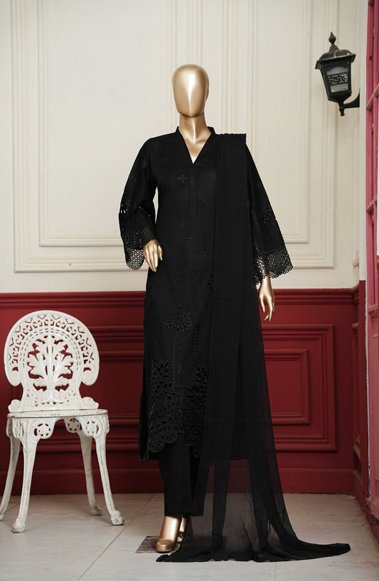 Koyal Monochrome by Amna Khadija Embroidered Lawn Stitched 3 Piece Suit - KME-02 - AM26KOM - Black - Summer Collection