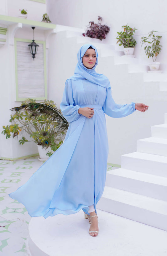 La Khilaba Daily Wear Printed Premium & Lightweight Georgette - Sky Open Abaya - LKH25DWA - Abaya Collection