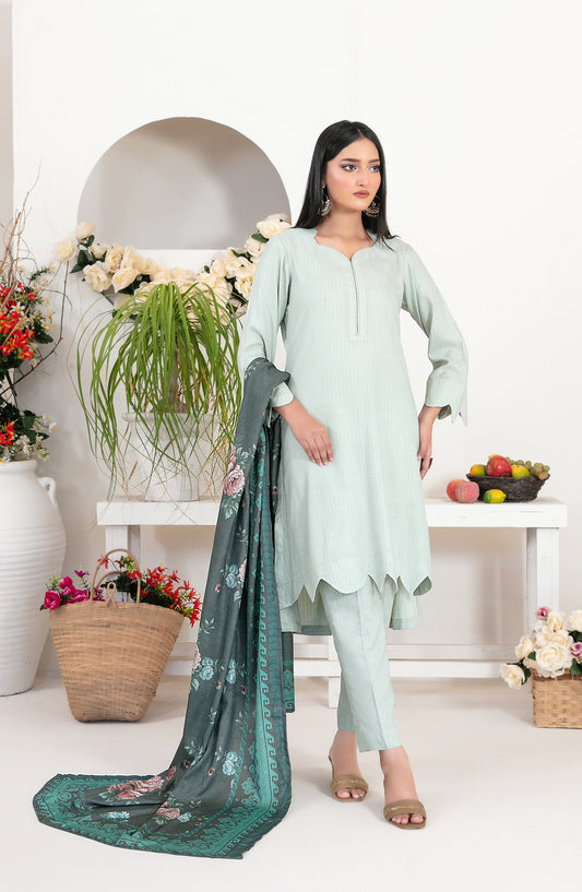 Laila by Tawakkal Fabrics Fancy Printed Leather Peach Unstitched 3 Piece Suit - D-4718 - TF25LAI - Green - Winter Collection