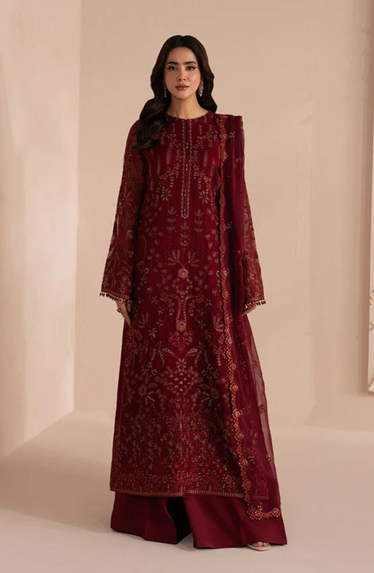 Lamisah Izhare Muhabbat Embroidered Chiffon Unstitched 3 Piece Suit - Red Ruby - LP26IZH - Luxury Collection