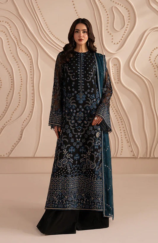 Lamisah Izhare Muhabbat Embroidered Chiffon Unstitched 3 Piece Suit - Black Noir - LP26IZH - Luxury Collection